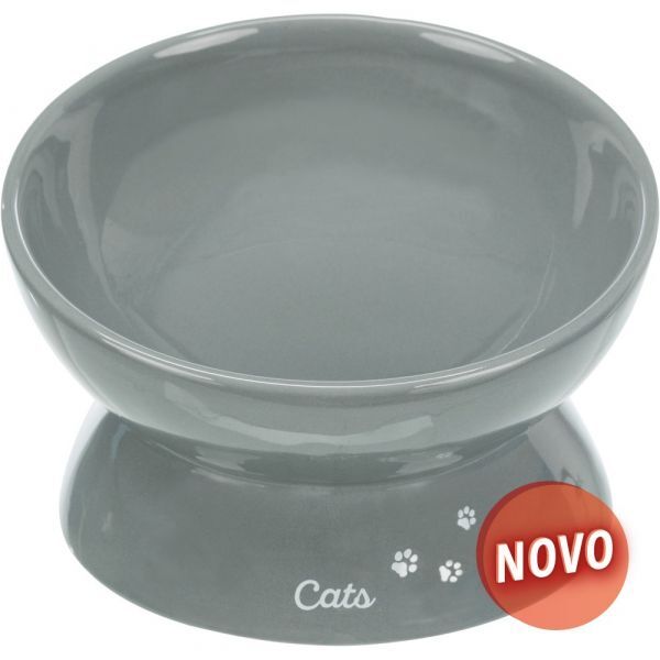 Comedouro Inclínado Em Cerâmica Cinza 17 cm