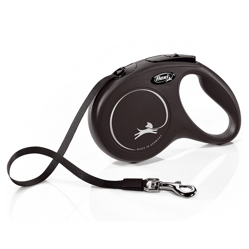 Trela New Classic de fita preta para cães da Flexi