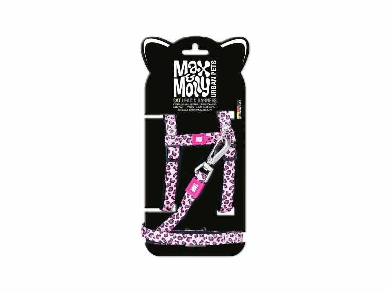 Max & Molly - Peitoral+Trela Leopard Pink para gato