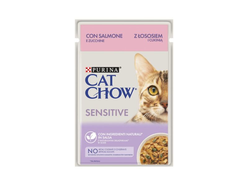 Cat Chow Sensitive gato adulto salmão e curgete húmida