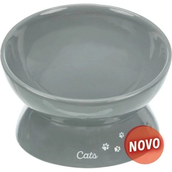 Comedouro Inclínado Em Cerâmica Cinza 17 cm