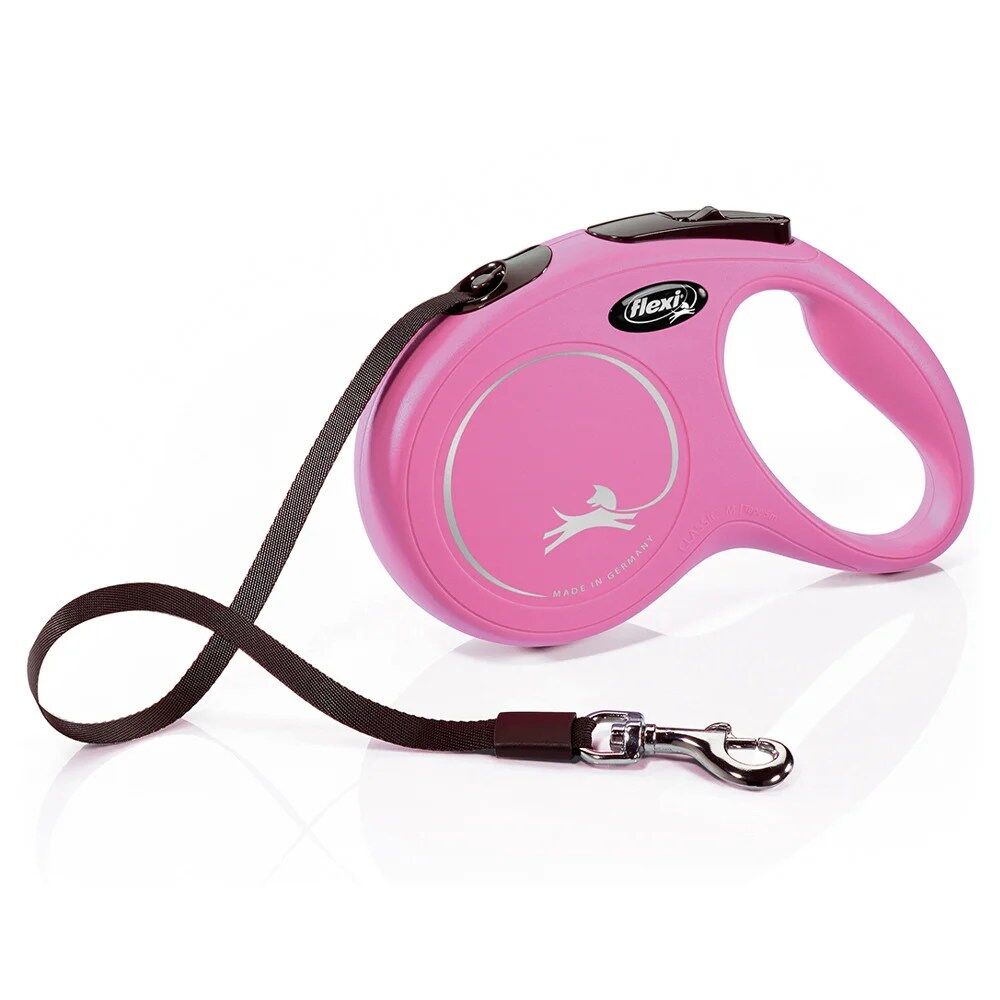 Trela New Classic de fita Rosa para cães da Flexi