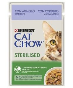 Cat Chow Sterilised Gato adulto Borrego e feijão verde em molho