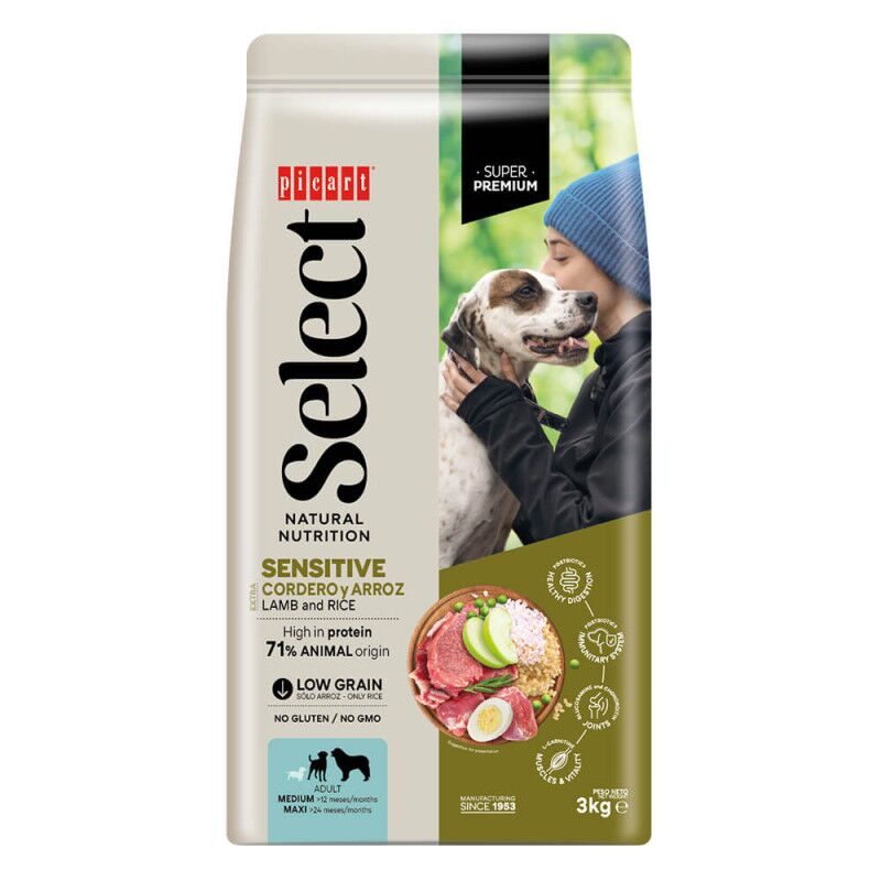 Picart Select Sensitive Medium/Maxi - Ração seca para cão adulto médio e grande de Cordeiro e arroz