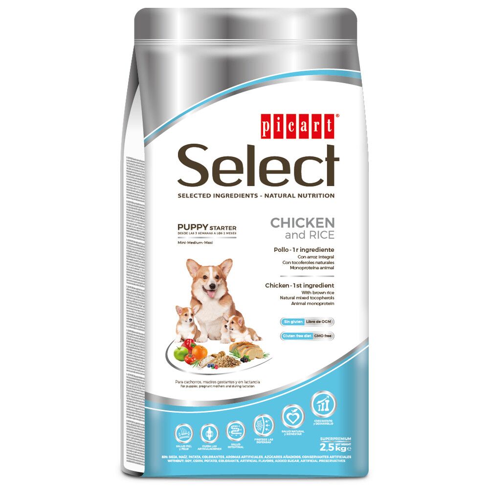 Picart Select Puppy Starter - Ração seca para cachorro e cadela de Frango e arroz