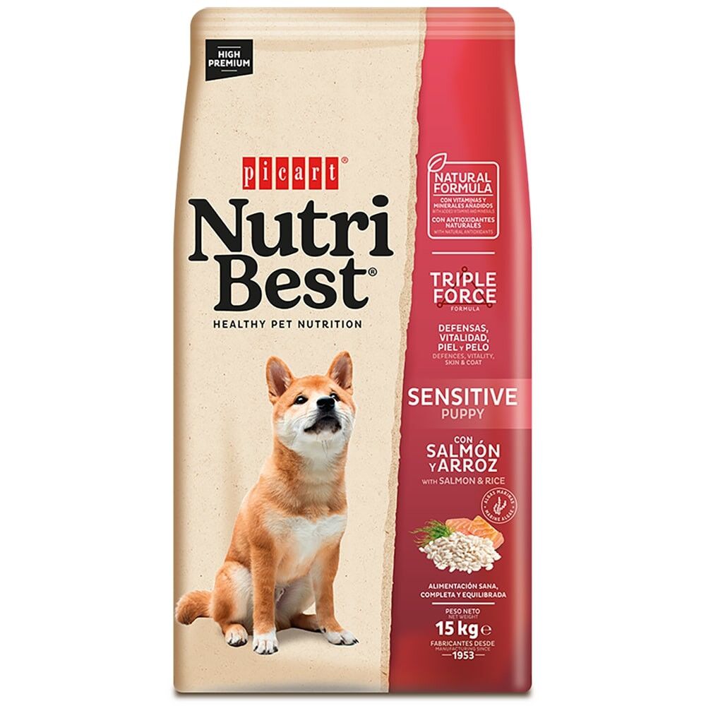 Picart Nutribest Puppy Sensitive - Ração seca para cachorro com sensibilidades de Salmão e arroz