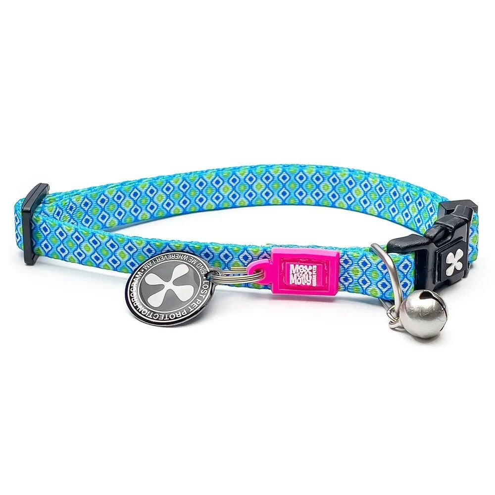 Coleira Retro Blue com ID Tag para gato - Max & Molly
