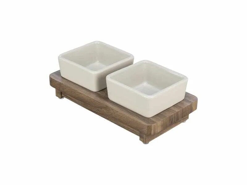 Gamela dupla em cerâmica com suporte Mdf da Trixie